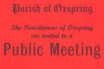 Notice on red paper stating 'Parish of Oxspring, the parishioners of Oxspring are invited to a public meeting